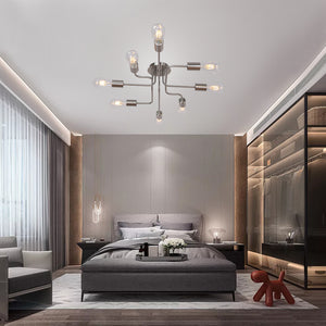 BONLICHT 8 Lights Metal Ceiling Light Semi Flush Mount Brushed Nickel