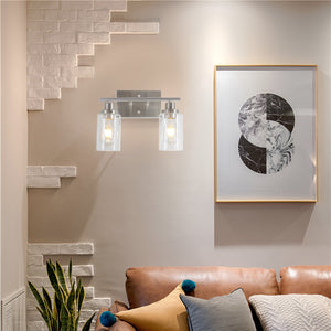 BONLICHT Metal Wall Lights with Clear Glass Shade 2 Heads Bathroom Light Fixtures Brushed Nickel