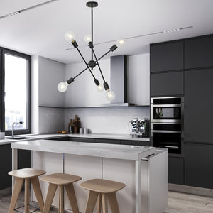 BONLICHT Industrial Sputnik Chandelier Lighting 6 Lights Black Chandelier Mid Century Modern Pendant Light