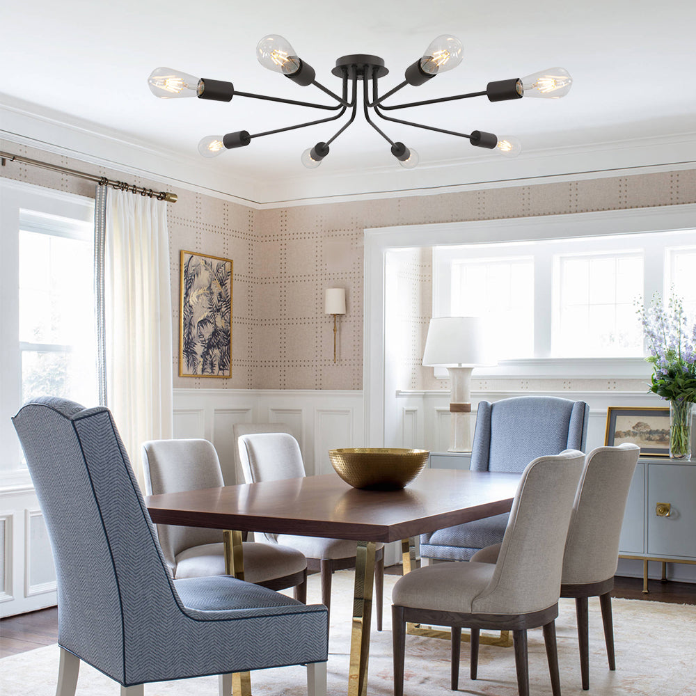 BONLICHT Modern 8 Light Ceiling Light Industrial Metal Oil Rubbed Bronze Sputnik Chandelier