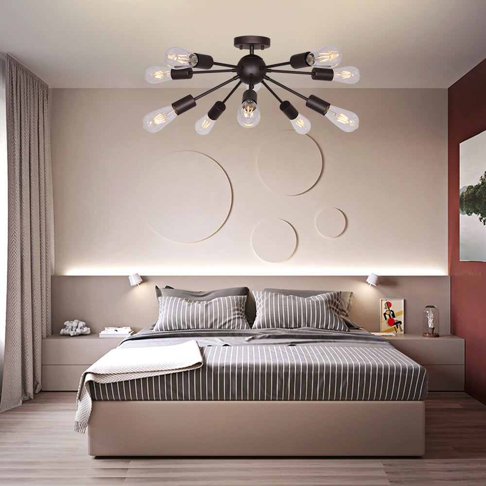 BONLICHT 10-Light Semi Flush Mount Ceiling Light Sputnik Oil-Rubbed Bronze Industrial Starburst Lighting