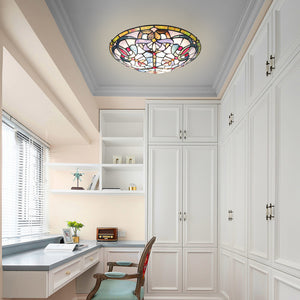BONLICHT Tiffany Semi Flush Mount Ceiling Light Fixture with 16 Inch Stained Glass Shade 3-Light