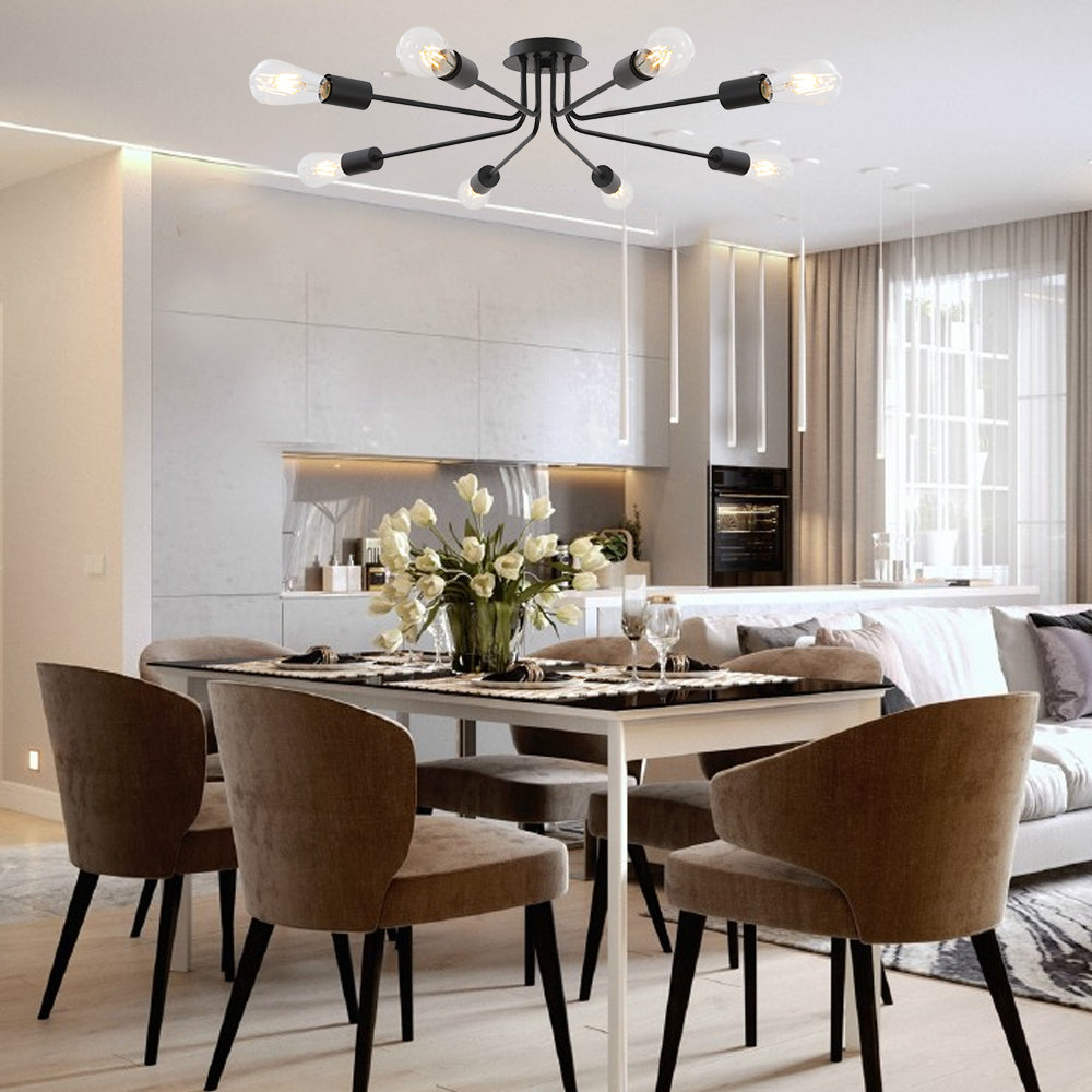 BONLICHT 8 Light Ceiling Light Industrial Metal Black Sputnik Chandelier