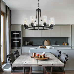 BONLICHT Black Chandelier 8 Lights, Kitchen Island Lighting Industrial Chandelier with Clear Glass Shade