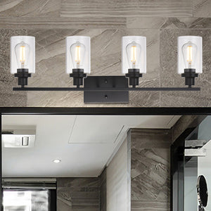 BONLICHT 4 Lights Sconces Wall Lighting Black with Clear Glass Shade