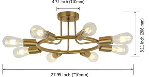 BONLICHT 8 Lights Sputnik Chandelier Lighting Brushed Brass Semi Flush Mount Ceiling Light