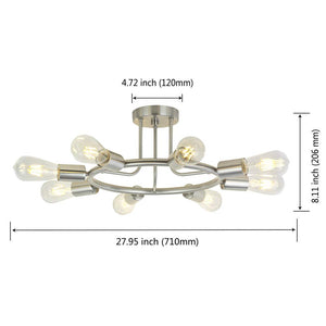 BONLICHT 8-Light Industrial Ceiling Light Semi Flush Mount  Brushed Nickel Finished