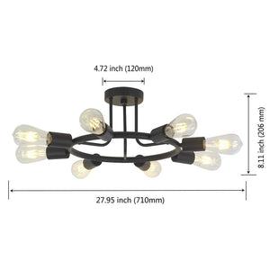 BONLICHT 8 Lights Industrial Semi Flush Mount Ceiling Light Black