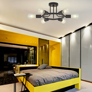 BONLICHT 6 Lights Sputnik Ceiling Light Semi Flush Mount Black Starburst Style for Kitchen Dining Room Foyer Hallway