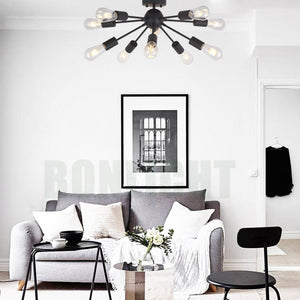 BONLICHT 10-Light Black Sputnik Ceiling Light Semi Flush Mount Industrial Starburst Style