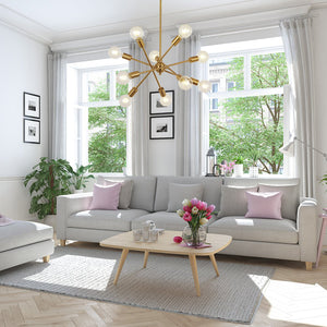 BONLICHT  Modern Sputnik Chandelier Lighting Brushed Brass 10 Lights with Adjustable Arms