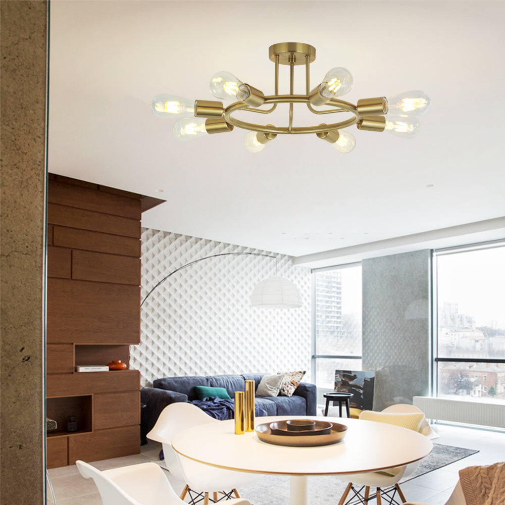 BONLICHT 8 Lights Sputnik Chandelier Lighting Brushed Brass Semi Flush Mount Ceiling Light