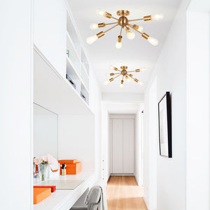 BONLICHT 8-Light Modern Sputnik Chandelier Brushed Brass Semi Flush Mount