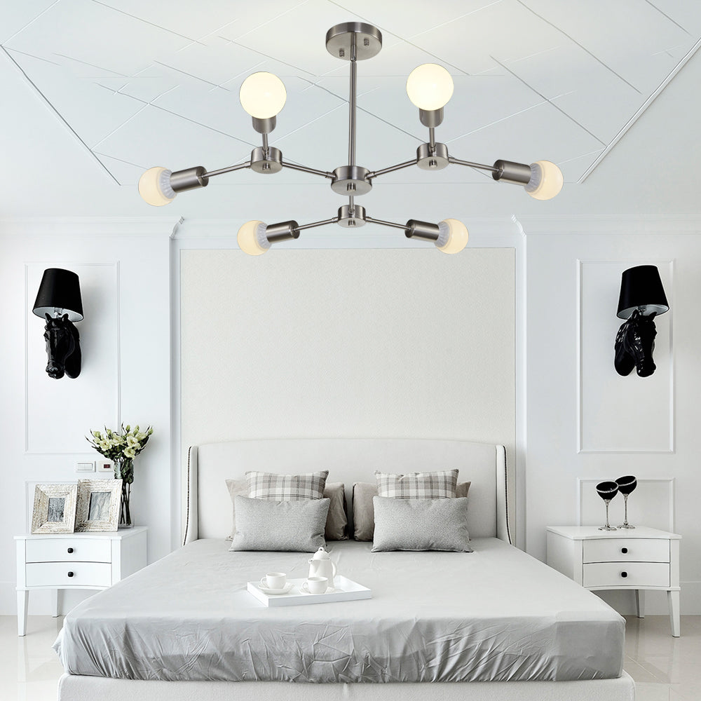 BONLICHT 6-Light Modern Chandeliers Sputnik Style Brushed Nickel