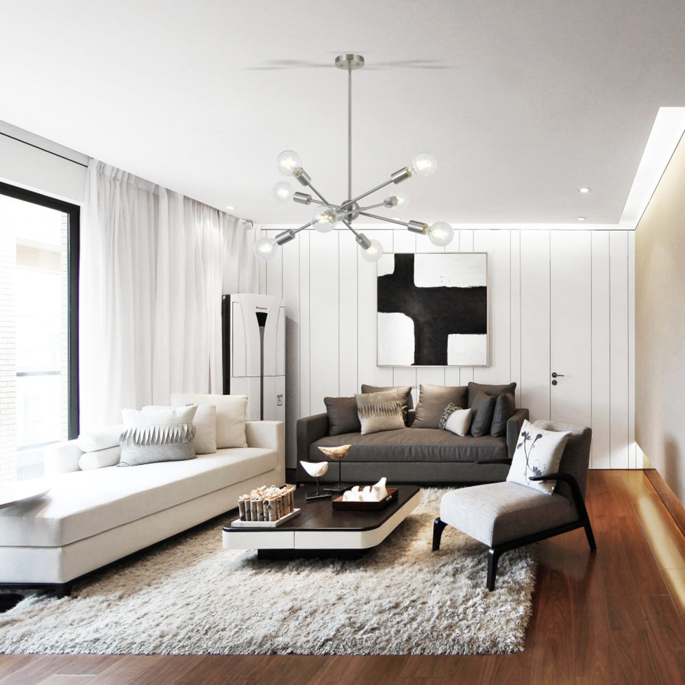 BONLICHT 8 Lights Brushed Nickel Modern Sputnik Chandelier Lighting with Adjustable Arms