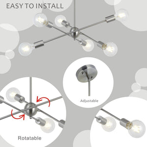 BONLICHT 6 Lights Sputnik Chandelier Brushed Nickel Pendant Lighting for Foyer Bedroom Dining room