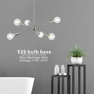 BONLICHT 6 Lights Sputnik Chandelier Brushed Nickel Pendant Lighting for Foyer Bedroom Dining room