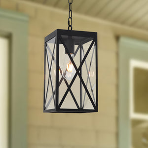 BONLICHT Outdoor Pendant Light Black Finish, 1-Light Exterior Hanging Light Fixtures Ceiling
