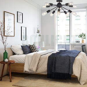 BONLICHT 10-Light Black Sputnik Ceiling Light Semi Flush Mount Industrial Starburst Style