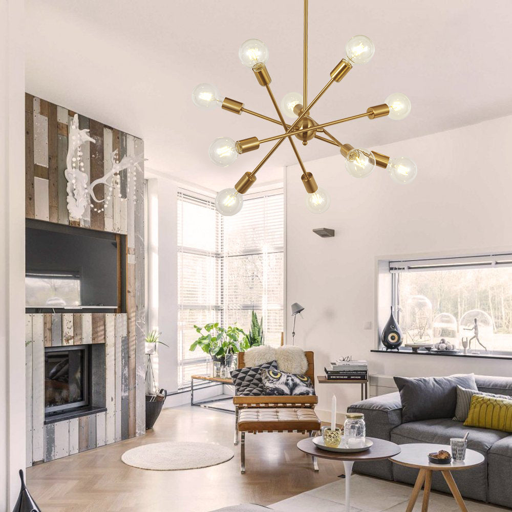 BONLICHT  Modern Sputnik Chandelier Lighting Brushed Brass 10 Lights with Adjustable Arms