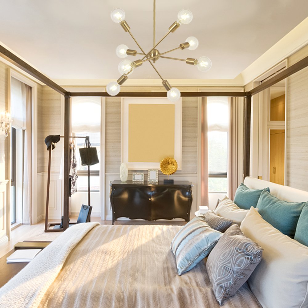 BONLICHT 8 Lights Modern Sputnik Chandelier Lighting Brushed Brass with Adjustable Arms