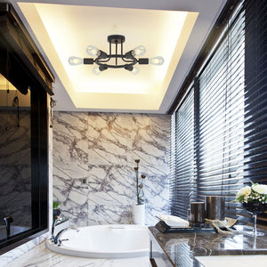 BONLICHT 6 Lights Sputnik Ceiling Light Semi Flush Mount Black Starburst Style for Kitchen Dining Room Foyer Hallway