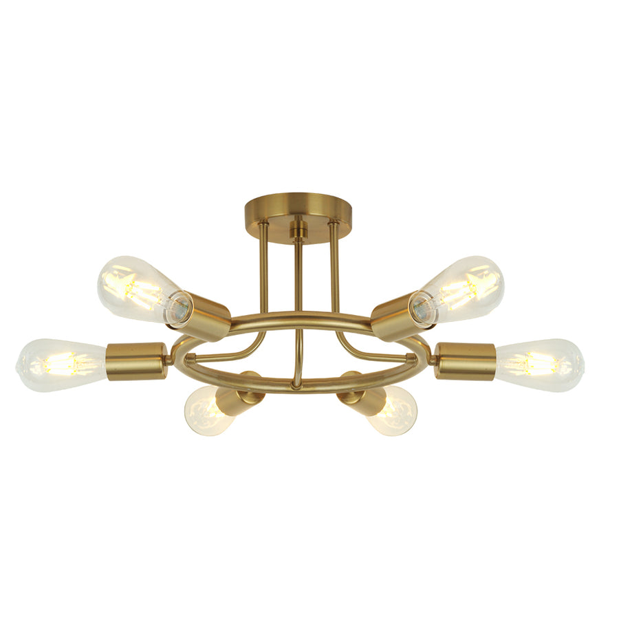 BONLICHT 6 Lights Brushed Brass Sputnik Ceiling Light Fixture Semi Flush Mount for Dining Room Bedroom Kitchen Foyer Hallway