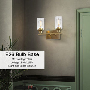 BONLICHT 2-Light Wall Sconce Brass Vanity Light Fixture Modern Style with Clear Glass Shade