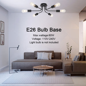 BONLICHT 6-Light Black Vintage Sputnik Light Metal Semi Flush Mount Ceiling Light