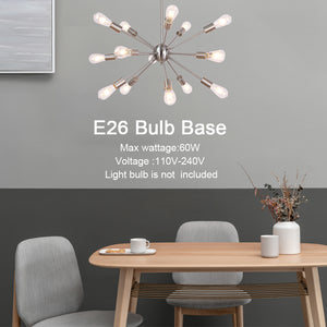 BONLICHT Mid Century Chandelier 15 Lights Brushed Nickel Sputnik Flush Mount