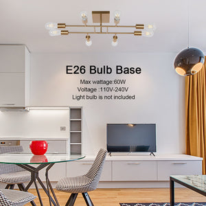 BONLICHT Sputnik Chandelier Industrial Brushed Brass 8 Light Semi Flush Mount Light Ceiling