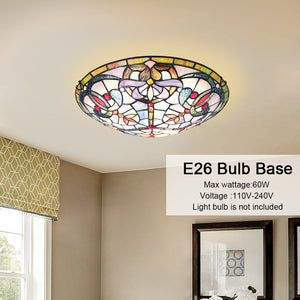 BONLICHT Tiffany Semi Flush Mount Ceiling Light Fixture with 16 Inch Stained Glass Shade 3-Light