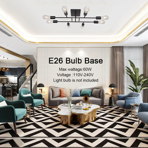 BONLICHT 8-Light Industrial Ceiling Light Black Sputnik Chandelier Semi Flush Mount