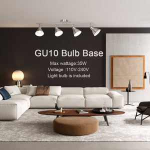 BONLICHT 4-Light Ceiling Spotlights Track Lighting Kit, Brushed Nickel Finished, 35W GU10 Base 4 Bulbs Included