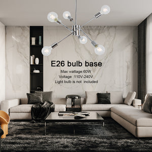 BONLICHT 6 Lights Modern Pendant Light Fixture Hanging Chrome Sputnik Chandelier