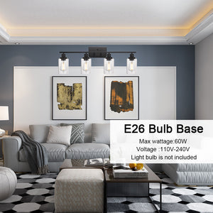BONLICHT 4 Lights Sconces Wall Lighting Black with Clear Glass Shade