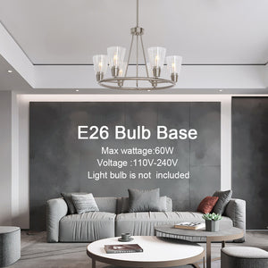 BONLICHT 6 Light Round Chandeliers with Clear Glass Shade Bushed Nickel