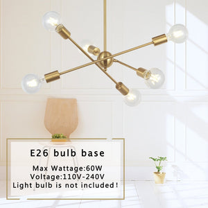BONLICHT 6 Lights Modern Sputnik Chandelier Brushed Brass