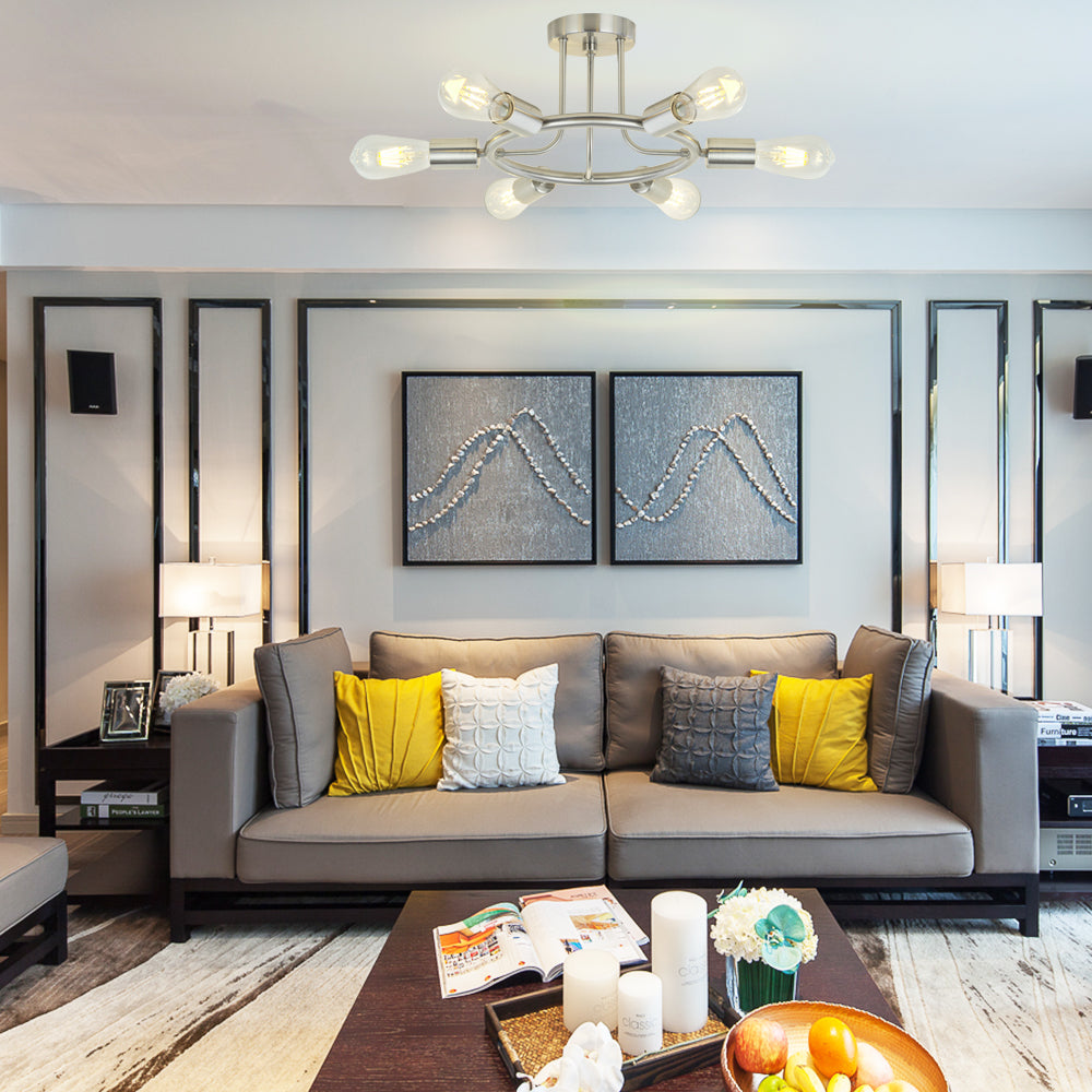 Modern Lighting | 6 Lights Nickel | Ceiling Light Fixture