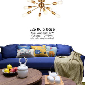 BONLICHT 8-Light Modern Sputnik Chandelier Brushed Brass Semi Flush Mount