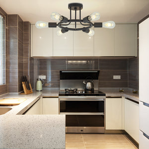 BONLICHT 6 Lights Sputnik Ceiling Light Semi Flush Mount Black Starburst Style for Kitchen Dining Room Foyer Hallway