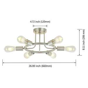 BONLICHT 6 Lights Sputnik Semi Flush Mount Ceiling Light Brushed Nickel Starburst Style