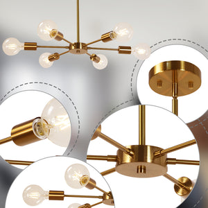 BONLICHT Modern Sputnik Chandelier 6 Lights Brass