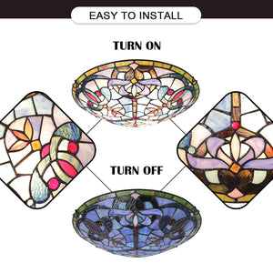 BONLICHT Tiffany Semi Flush Mount Ceiling Light Fixture with 16 Inch Stained Glass Shade 3-Light