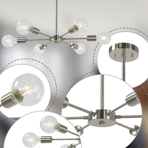 BONLICHT Modern Sputnik Chandelier Lighting 6 Lights Brushed Nickel