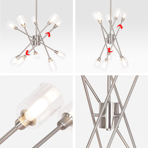 BONLICHT 10-Light Sputnik Chandelier Brushed Nickel Finish with Clear Glass Shade