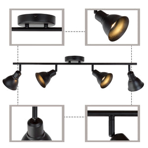 BONLICHT 4-Light Track Lighting Black, Spotlights Kitchen Light Fixtures Ceiling, 35W GU10 Base Halogen Bulbs Included