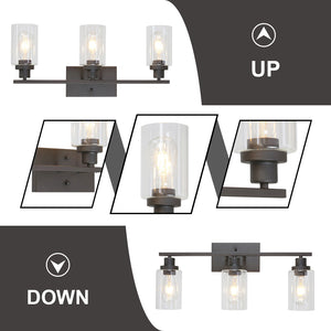 BONLICHT 3 Light Bathroom Vanity Light Oil Rubbed Bronze with Clear Glass Shade Sconces