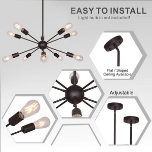 BONLICHT 10 Lights Sputnik Chandelier Lighting Oil-Rubbed Bronze Industrial Pendant Light Suite for Any Space