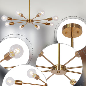 BONLICHT Sputnik Chandelier Brass 8 Lights Semi Flush Mount